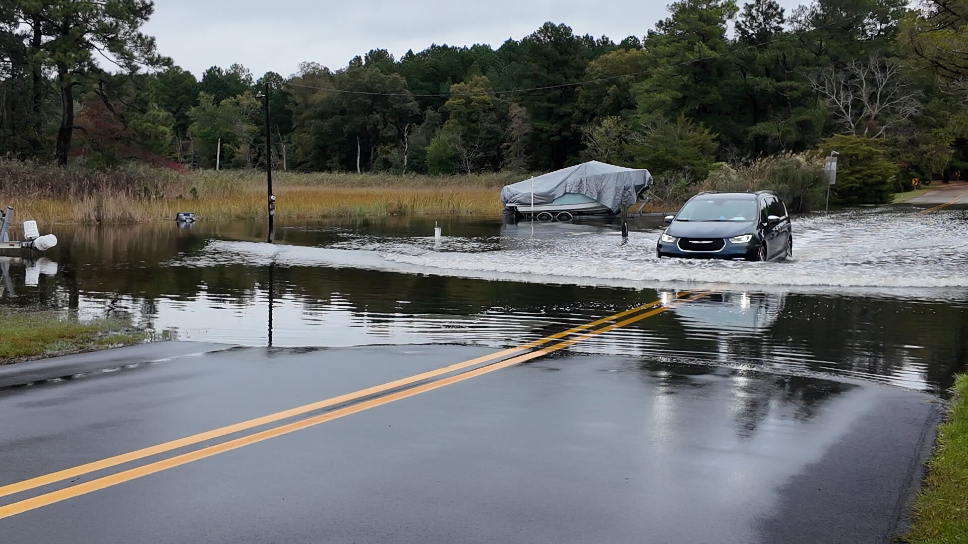 Driving through flood